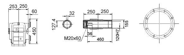 Размеры мотор-редуктора KAF157 (фланец / полый вал)