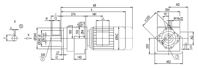 Монтажное исполнение на фланце DZ/ZZ128 (тип С)